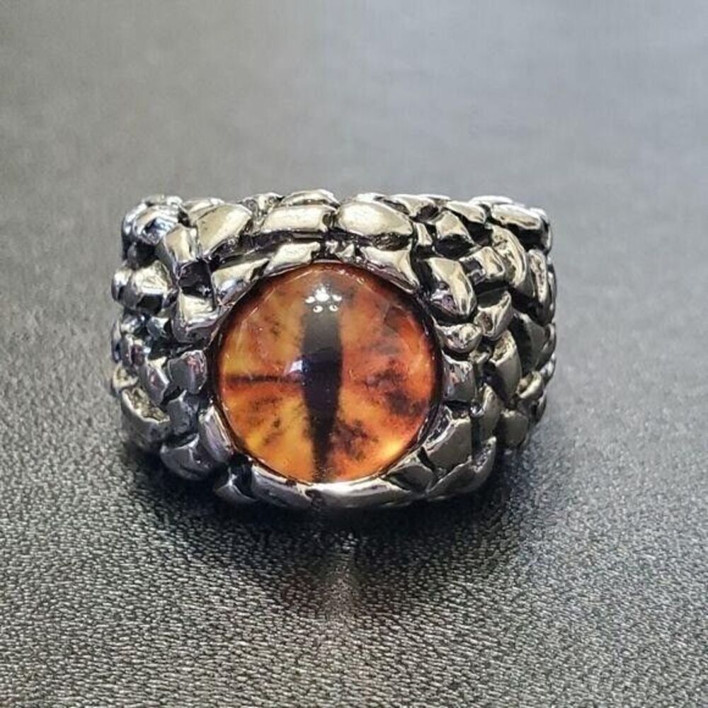 Silver tone orange dragon's eye ring size 12 - Picture 2 of 8